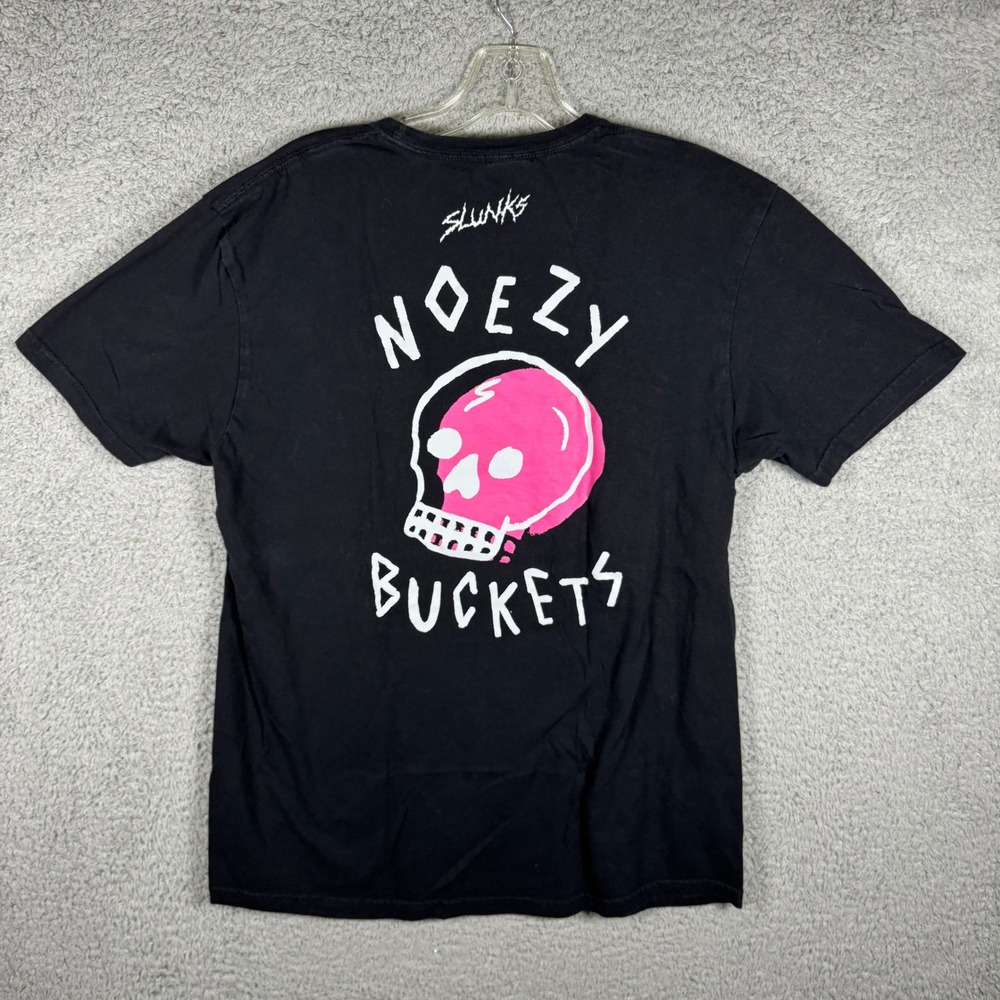 Slunks Noezy Buckets Black Graphic T-Shirt Pink Skull Mens Small Streetwear Tee